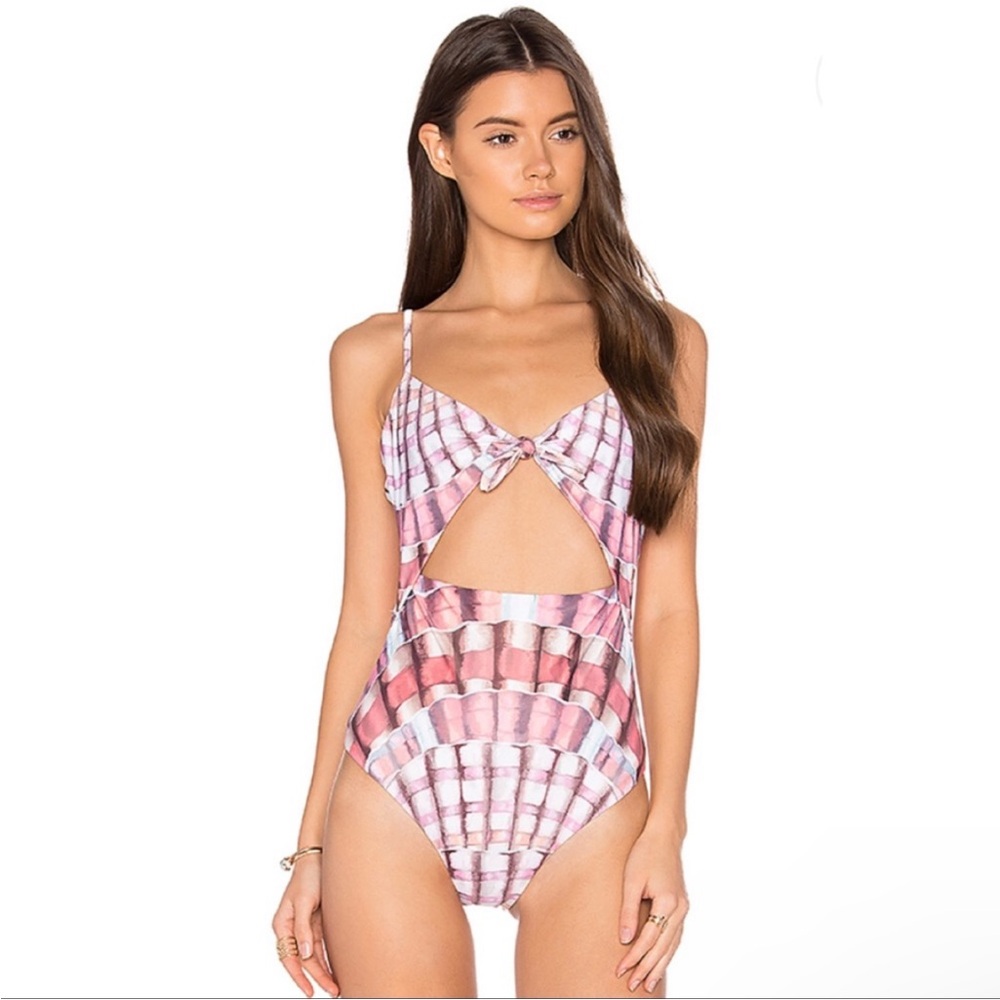 Mara Hoffman Kia Tie Front One Piece in Shells Flamingo Swimsuit